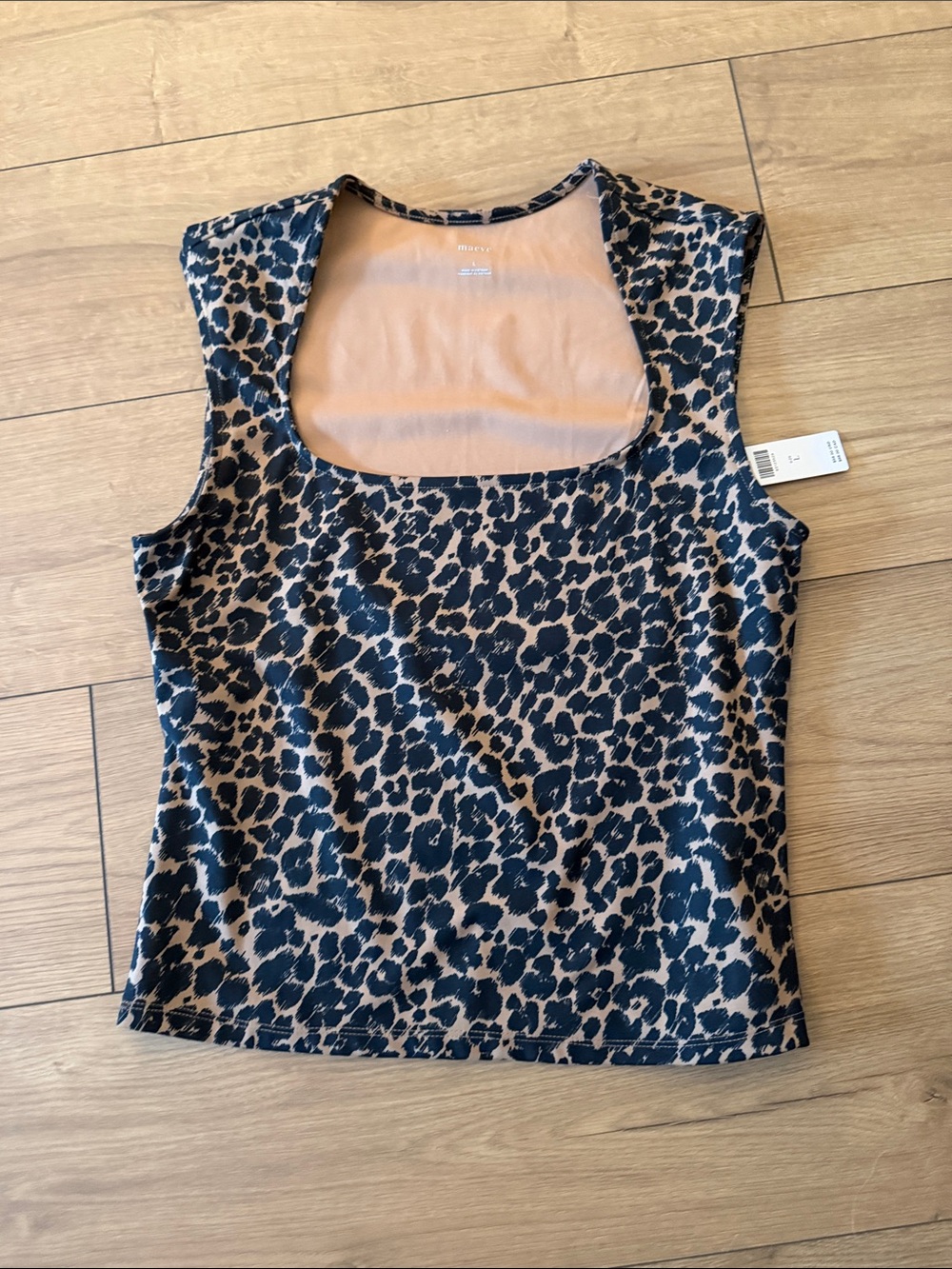 Maeve Leopard-Print Square Neck Tank Top - Black and Tan